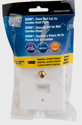 Monster JHIU0071 Just Hook It Up COMBO WALL PLATE (HDMI COAX & CAT 5E) 1 GHz 