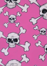 Alexander Henry Skull and Bones Pink Cotton Fabric by Yard