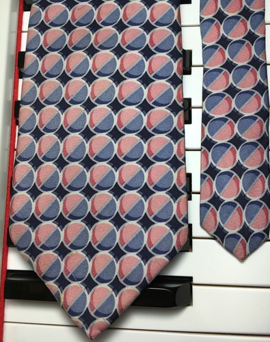 EMANUEL UNGARO /Designer Vintage Retro Two-Tone Blue & Pink Spheres Silk Necktie - Picture 2 of 8