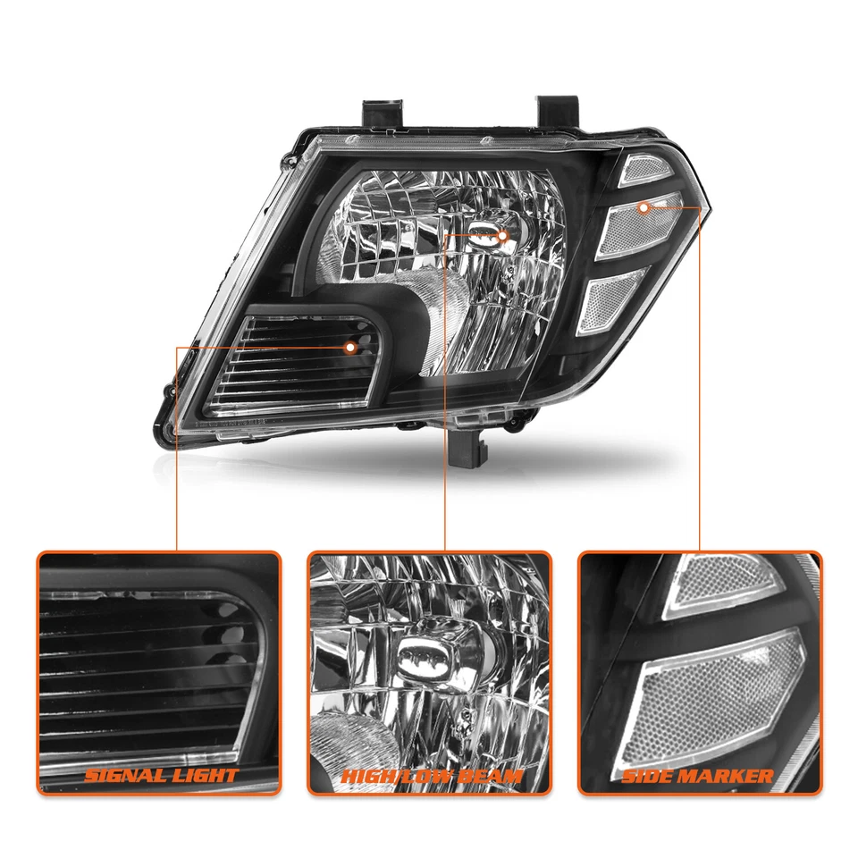 For 2009-2021 Nissan Frontier Truck Black Headlights Headlamps Left & Right Pair - Image 4 of 4