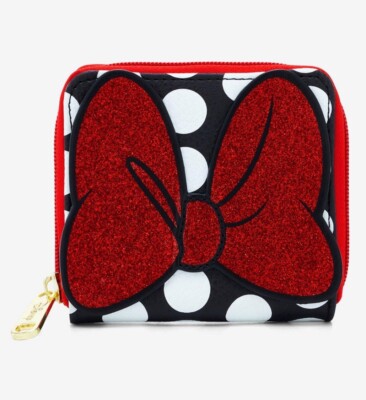 Disney Minnie Mouse Glitter Bow Mini Zipper Wallet NWT