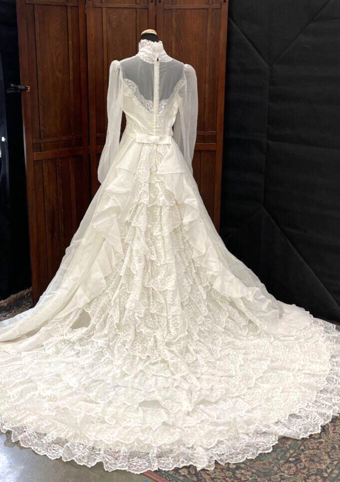 Vintage Light Yellow Ruffled Wedding Dresses Bridal Gown Appliques Sweep  Train | eBay