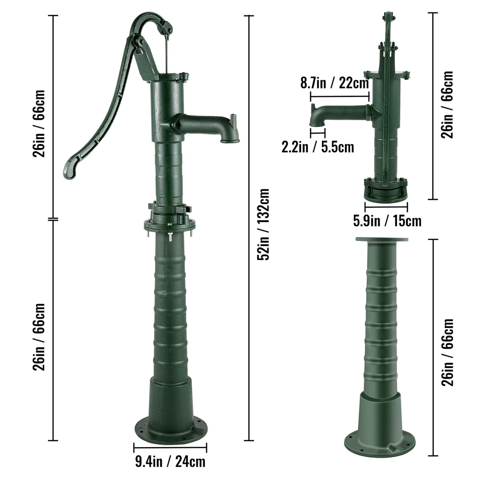 VEVOR Hand Water Pump/Stand Cast Iron Garden Deep Well Manual Pump Black/Green - image 2 of 2