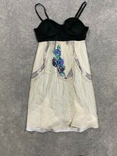 Guess Jeans Womens Juniors Sleeveless Dress Cream Purple Embriodery Casual Flare