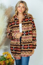 White Birch Thick Jacket Long Sleeve Aztec Print Woven Casual Fall Winter