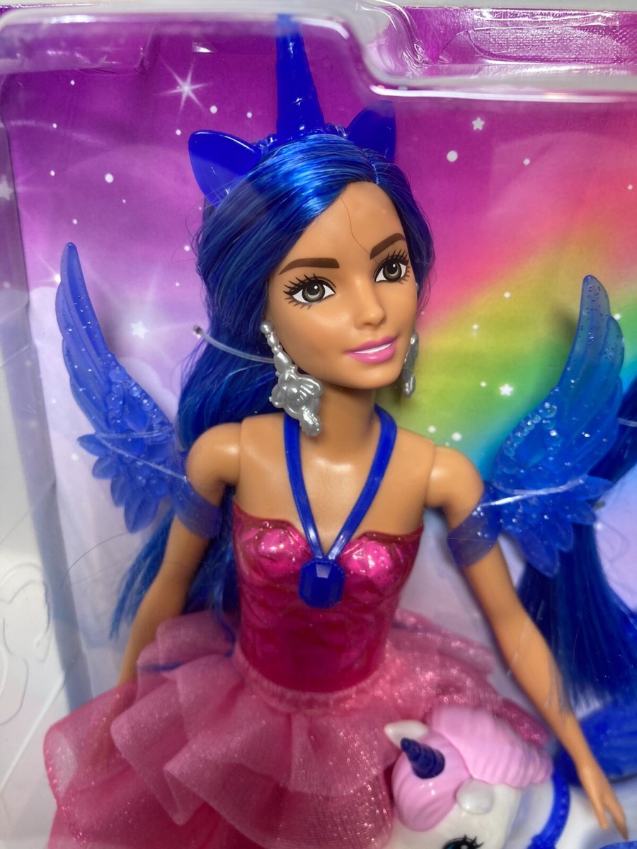 Barbie Unicorn Toy, 65th Anniversary Doll with Blue Hair