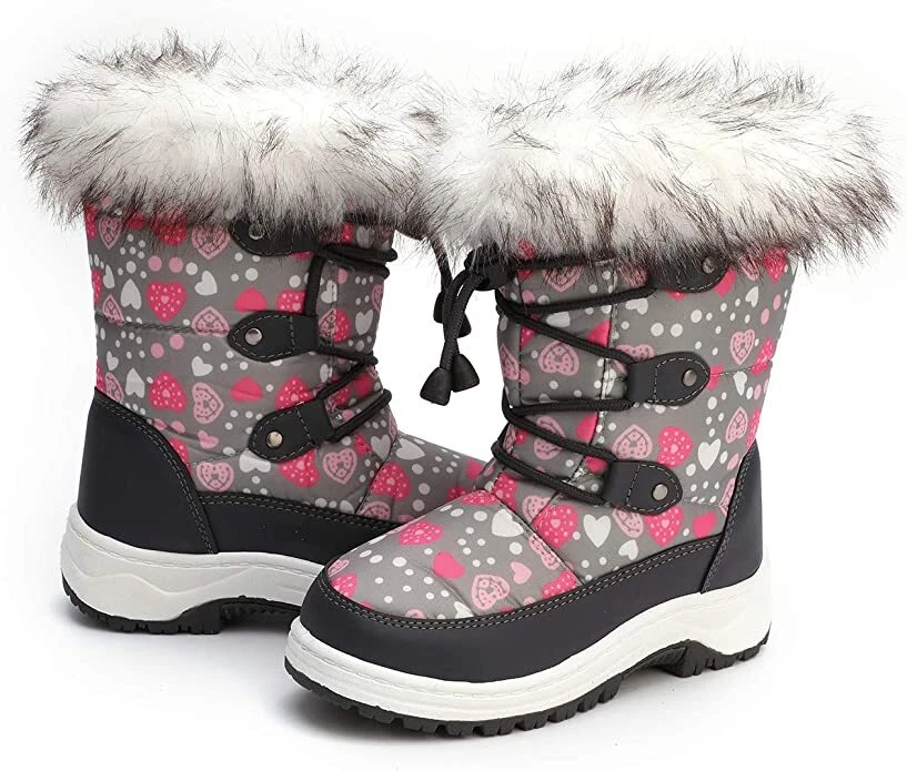 Bota de nieve para niños niños niñas botas de nieve impermeables botas de invierno forradas de piel sintética Foto 4 de 4