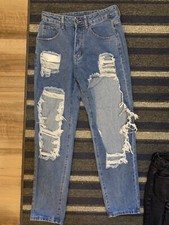 Womens Distressed Wide Leg Jeans