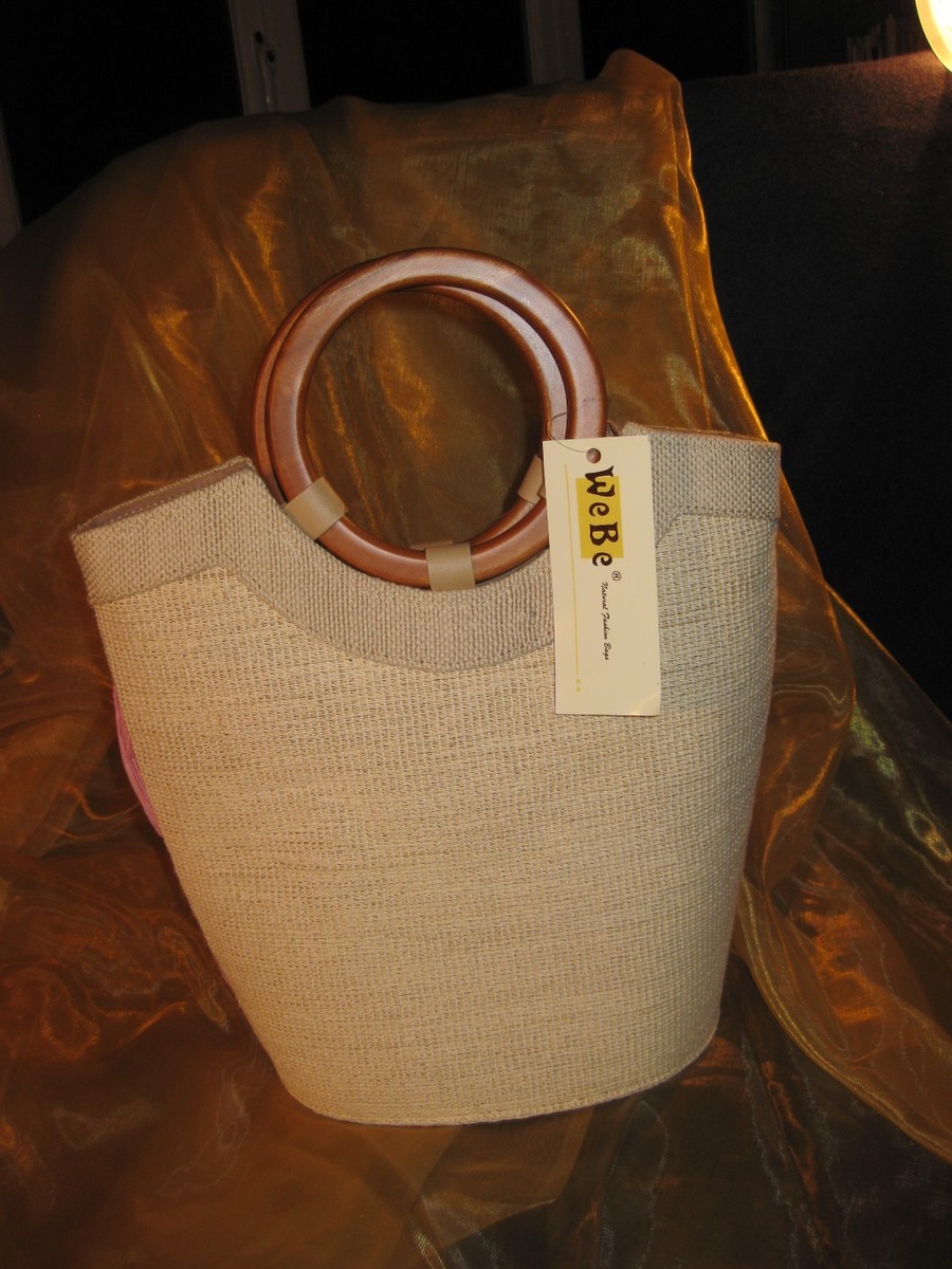 Sac à Main écologique WeBe Avec Poignées En Bois - Neuf Avec étiquettes, Rose Et Naturel, Fabriqué En Indonésie