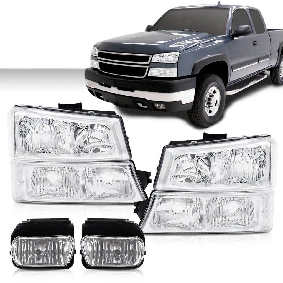 Clear Chrome Headlights+Fog Lights Fit For 2003-2007 Chevy Silverado Avalanche Foto 4 de 4