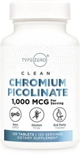 Type Zero Clean Chromium Picolinate Tablets (120 Count) 1,000 MCG Per Serving