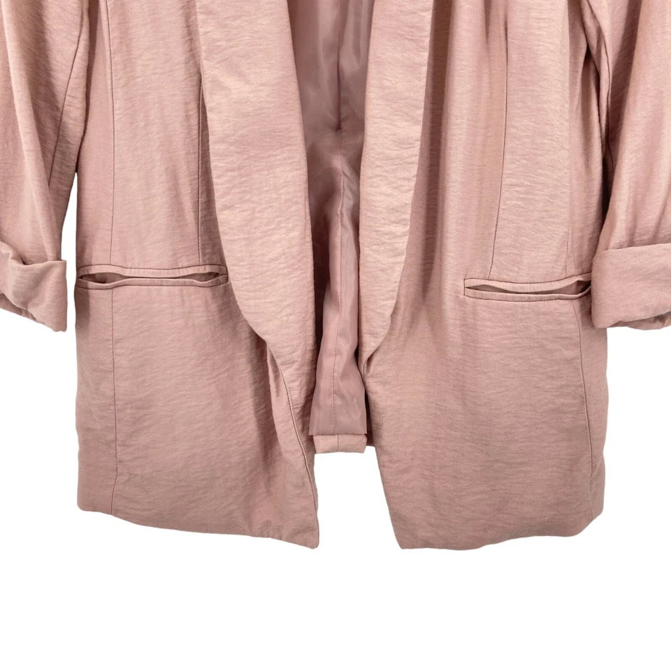 Chaqueta Blazer LC Lauren Conrad Mujer XS Rosa Rayón Manga 3/4 Bolsillos Frente Abierto Foto 3 de 4