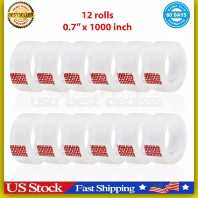 Clear Transparent Tape Rolls 3/4'' x 1000'' Dispenser Refill 12 Tape Rolls Scotch