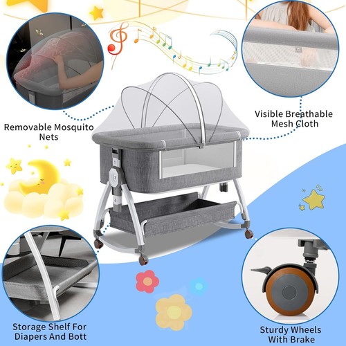 3in1 Baby Bedside Crib Sleeper Bassinet Height-adjustable Infant Newborn Cot Bed - Picture 4 of 16