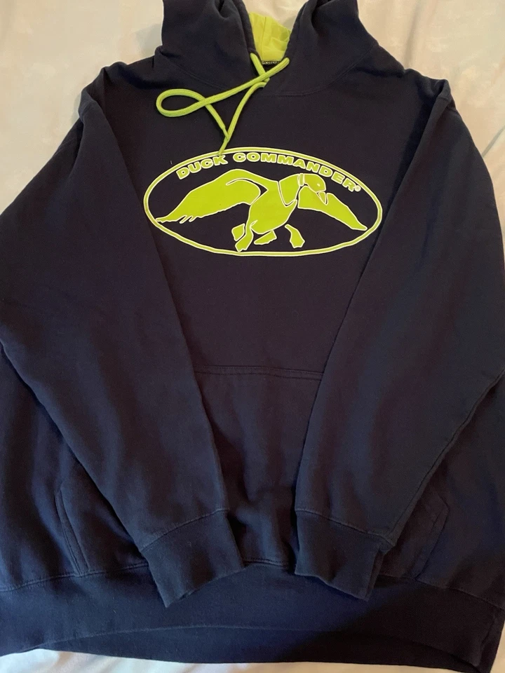 Pulôver masculino com capuz Duck Commander tamanho grande azul marinho verde logotipo de caça - Imagem 2 de 4