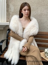 Women's Real Fox Fur Scarf Collar Scarves Dinner Party Long Tassels Shawl Stole