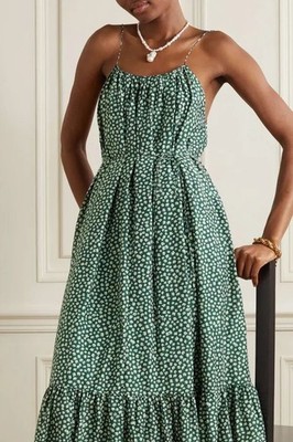 Matteau Tiered voluminous Maxi Dress Green Floral Pattern Size 8. (UK)