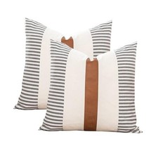 Farmhouse Stripe Pillow Cover 18x18 Modern 18" x 18" Pack of 2 Grey Stripe