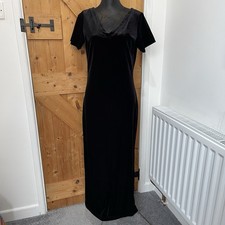 East Black Velvet Shift Dress Size 12 Midi Long Whimsy Goth Evening Wear VTG