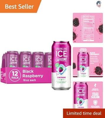 Refreshing Caffeine Black Raspberry Sparkling Water with Antioxidants, 12 Cans