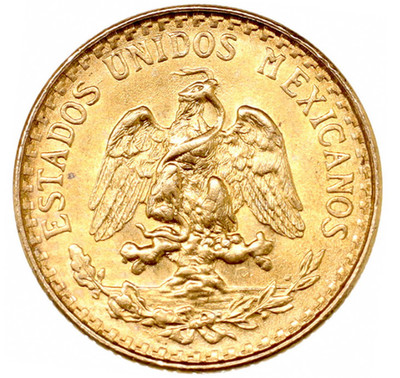  1945 Mexico 2 Pesos Gold Coin UNC Eagle Small Gold 