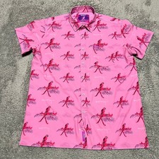Retro Rifle Saws And Macaws Shirt Mens XL Pink Hawaiian Performance Button Up