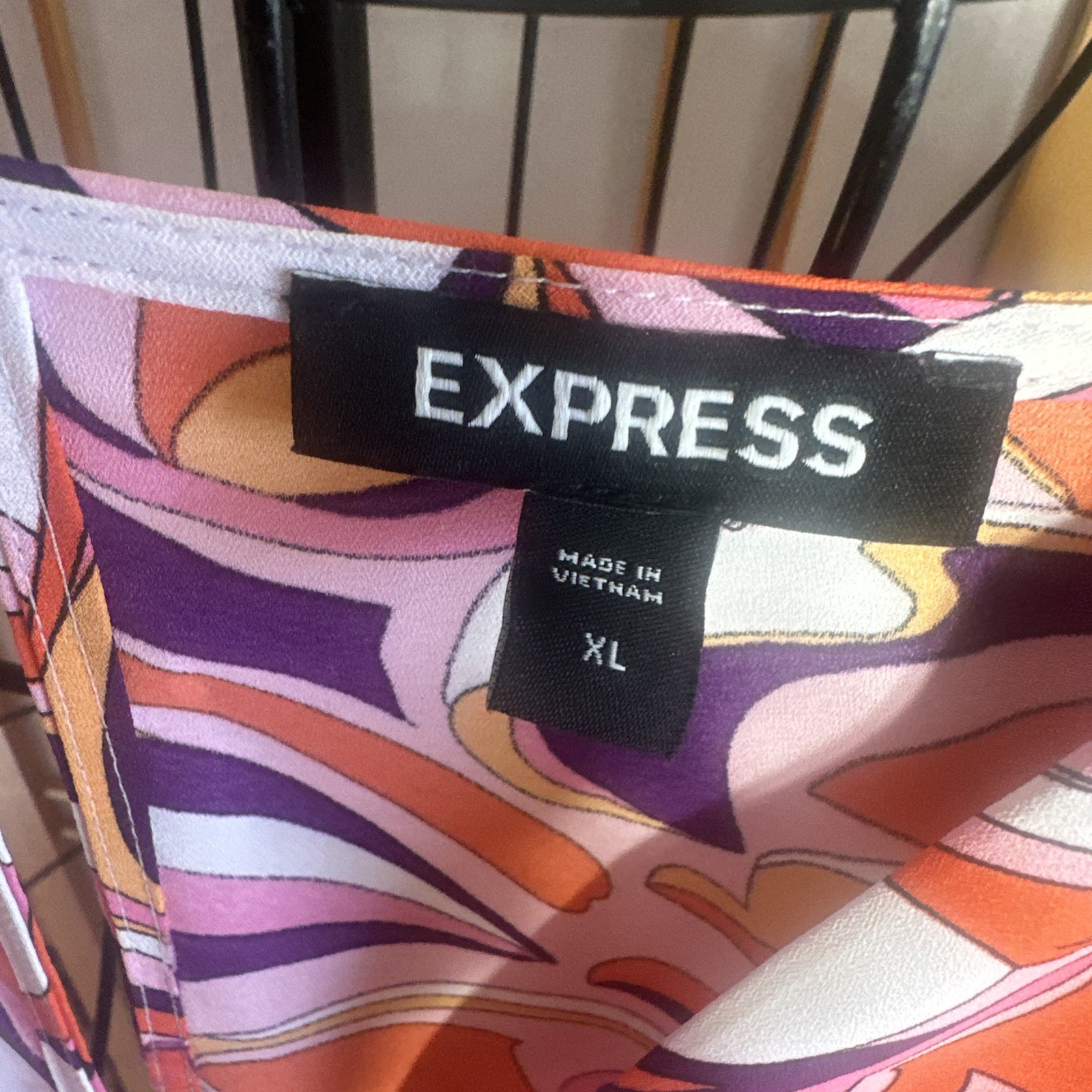 EXPRESS Psychedelic Abstract Print Long Sleeve SK… - image 2