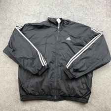 Vintage Adidas Jacket Mens XL Black 3-Stripes Windbreaker Track Full Zip Pockets