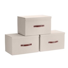 3 Pack Collapsible Storage Bins Lid Foldable Linen Fabric Basket 15x10x9