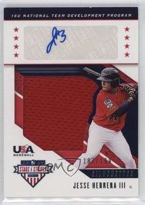2019 Panini USA Baseball Stars & Stripes Jerseys /199 Jesse Herrera III Auto xg7