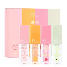 Pudaier Hydrating Lip Oil, Fruit Extract Set Tinted for Dry Lip and Lip Care, Sh