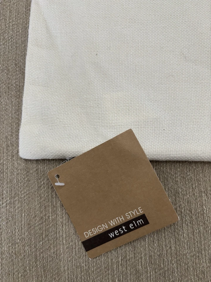 Pair Of New West Elm Pillow Shams 20x20 Embroidered Blue Chair On Ivory Pillow - Image 3 of 4