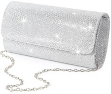 lovyoCoCo Evening Bag Clutch Purses for Women, Ladies Sparkling Party Silver