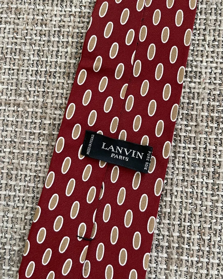 Auténtica corbata de seda vintage de lujo LANVIN roja marrón a lunares Francia Foto 4 de 4