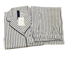 Petite Plume Women's Twill Pajama Set in Navy French Ticking Size Small New