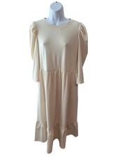 Who What Wear Cream Midi Dress M Puff Sleeve Tiered Ruffle Cottagecore Balletcor