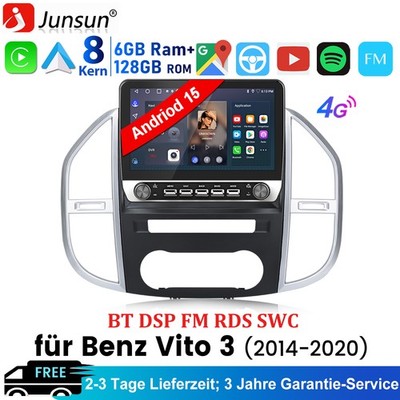 6+128GB Für Benz Vito 3 W447 2014-24 Android15 Autoradio GPS Navi BT 4G WIFI SWC