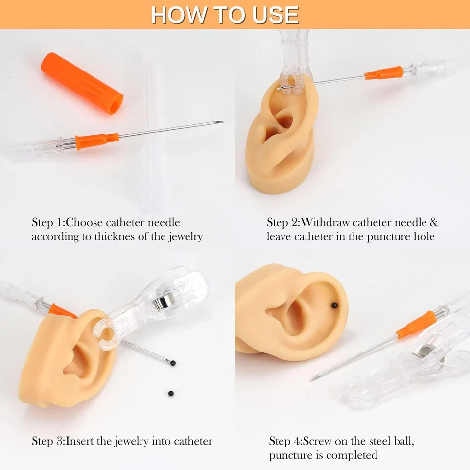 Kit de 15 piezas de agujas perforadoras corporales con catéter 14G 16G 18G 20G 22G para seguridad en la nariz del oído Foto 3 de 4