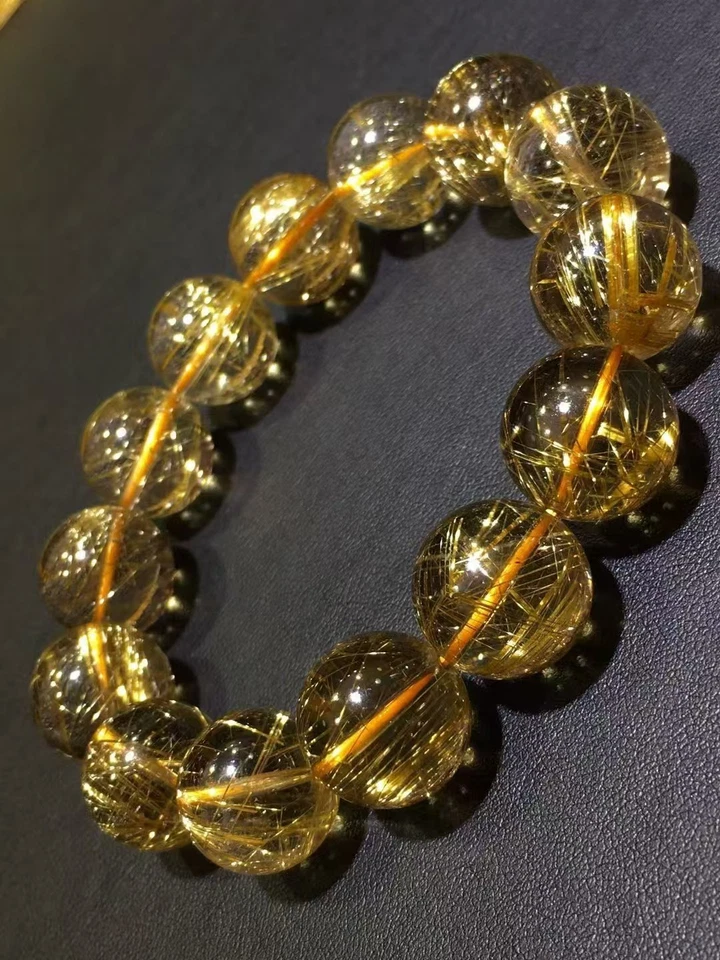 Pulsera Cuentas Cristal Cuarzo Rutilado Oro Natural 16mm AAAAA Foto 3 de 4