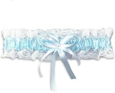 Bridal Garter, Lace White and Blue Garter, White Bow and Pearl, Lace Garter, Gar