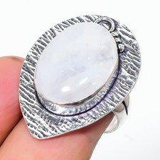 Rainbow Moonstone Gemstone Handmade 925 Sterling Silver Jewelry Ring Size 8 i024