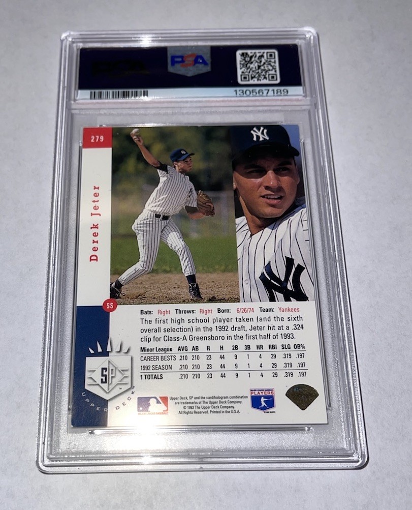 DEREK JETER ROOKIE 1993 UD SP PREMIER PROSPECTS FOIL #279 ( RC ) PSA GRADED EX 5 view 4