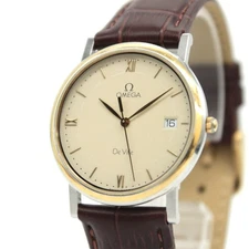 New Belt [NEAR MINT] OMEGA De Ville 196.2430 Gold Qz Men's Watch From JAPAN Z036