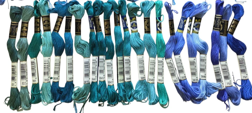 DMC 53 Skeins  3 Anchor 40+ Extras Asst Blue Purple Green Gray Floss Cotton - Image 4 of 4