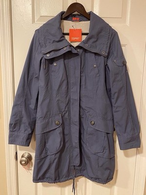 Esprit Blue Double Zip Cotton Hooded Coat Size 10 New With Tag