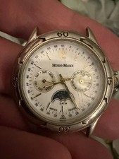 Vintage Hugo Maxx Eurodesign Quartz Moonphase Day-Date Gold Plated Watch Head