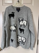 Vintage Woolrich Women's Sheep Graphic Wool Sweater Size L Gray Cottagecore