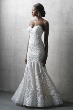 Allure Couture Strapless Floral Lace Mermaid Wedding Dress Size 12