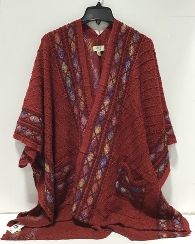 JC Sunny Just Classic Women's Burgandy Rainbow Trimmed Pocket Ruana One ...