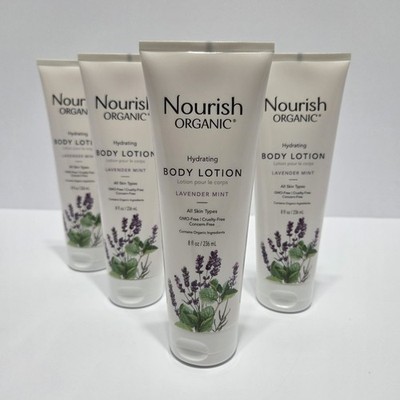 4 Nourish Organic Hydrating Body Lotion Lavender Mint 8oz Tubes